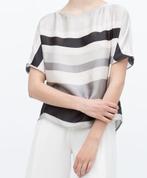 ZARA zijdeachtige zwart grjse blouse bloes top kimonomouw S, Zara, Nieuw, Ophalen of Verzenden, Maat 36 (S)