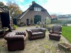 Chesterfield Bank 2-zits & Fauteuil Set, Gebruikt, 125 cm of meer, Leer, Ophalen of Verzenden
