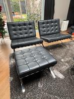Barcelona Chair Replica met hocker, Huis en Inrichting, Zwart, Leer, Ophalen of Verzenden, Zo goed als nieuw