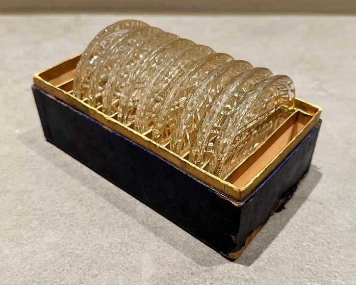 Set van 9 vintage glazen onderzetters – in originele doos, Antiek en Kunst, Antiek | Servies los, Ophalen of Verzenden