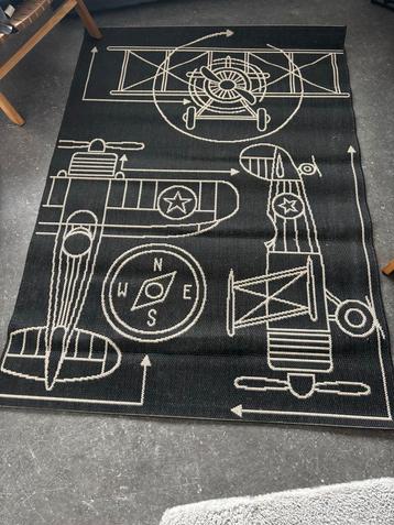 Zwart Vloerkleed Kinderkamer - Vliegtuig Design 170x120cm beschikbaar voor biedingen