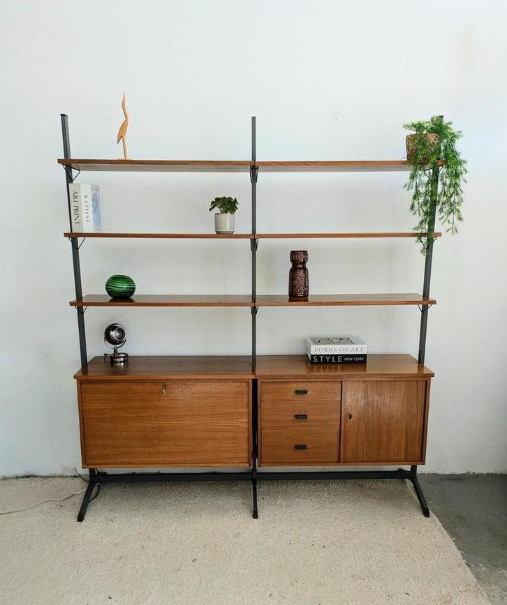 Prachtig vrijstaand vintage midcentury wandmeubel, Huis en Inrichting, Kasten | Wandmeubels, Zo goed als nieuw, 25 tot 50 cm, Ophalen of Verzenden