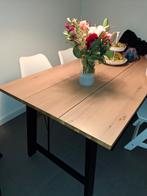 Eettafel houtenblad/zwart onderstel 190x90 zgan, Ophalen, Rond, Zo goed als nieuw, 100 tot 150 cm