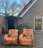 2 Schapenleren Wagenwiel Fauteuils - Brocante, Ophalen, Gebruikt, Leer, 75 tot 100 cm