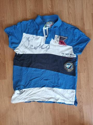 Desigual polo shirt maat M blauw wit heren mannen jongens