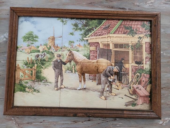 Vintage Tegel schilderij met Hollandse Taferelen  JC Hunnik, Antiek en Kunst, Antiek | Wandborden en Tegels, Ophalen of Verzenden