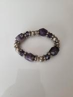 Armband met grote amethist stenen en zilveren kl. elementen, Sieraden, Tassen en Uiterlijk, Armbanden, Overige materialen, Paars
