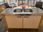 Keukenblok RVS met dubbele spoelbak, Huis en Inrichting, Keuken | Keukenelementen, Ophalen, 100 tot 150 cm, Zo goed als nieuw