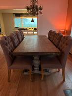 Kloostertafel met 8 stoelen Dubbelman design, Ophalen, 200 cm of meer, 50 tot 100 cm, Zo goed als nieuw