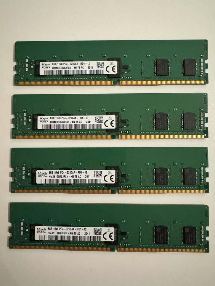 SK Hynix 32GB (4x8GB) DDR4 ECC Server Geheugen 3200MHz, Computers en Software, RAM geheugen, Gebruikt, Server, 32 GB, DDR4, Ophalen of Verzenden