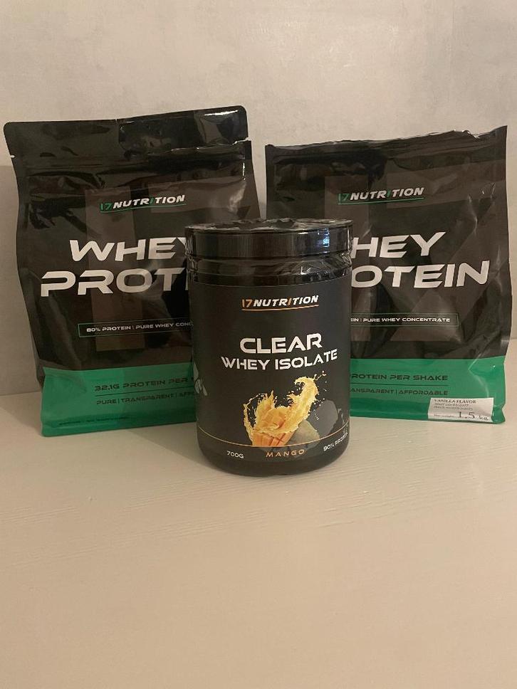 Proteïne/eiwitpoeder en clear whey eiwitlimonade (evt los), Sport en Fitness, Gezondheidsproducten en Wellness, Zo goed als nieuw