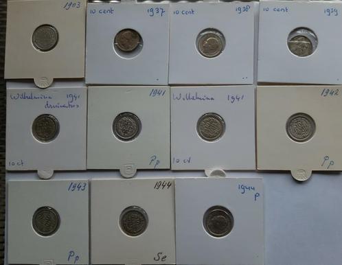 Lot Nederlands zilvergeld 10 Gulden Halve Gulden Dubbeltjes, Postzegels en Munten, Munten | Nederland, 10 cent, Koningin Wilhelmina