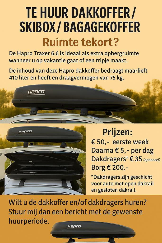Te huur dakkoffer / skibox / bagagekoffer, Auto diversen, Dakkoffers, Zo goed als nieuw, Ophalen