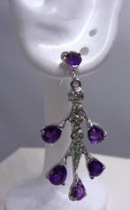 Zilveren oorhangers met edelstenen- 3,7 cm lang, Sieraden, Tassen en Uiterlijk, Oorbellen, Hangers, Verzenden, Paars, Nieuw