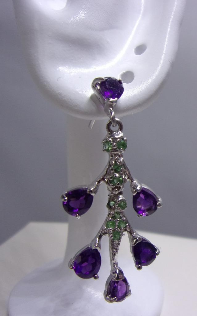 Zilveren oorhangers met edelstenen- 3,7 cm lang, Sieraden, Tassen en Uiterlijk, Oorbellen, Nieuw, Hangers, Zilver, Paars, Met edelsteen