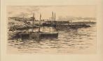 Onbekende Engelse Maker ets "Bootjes in Haven", ca. 1880, Antiek en Kunst, Kunst | Etsen en Gravures, Ophalen