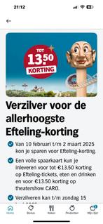 15 volle kaarten Efteling zegels, Eén persoon, Kortingskaart