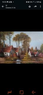 Schilderij met watermolen in dorpskern van W. Hoesen, Ophalen