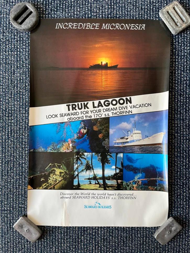 Poster Truk Lagoon, s.s. Thorfinn, wrakduik paradijs, Watersport en Boten, Duiken, Zo goed als nieuw, Overige typen, Ophalen of Verzenden