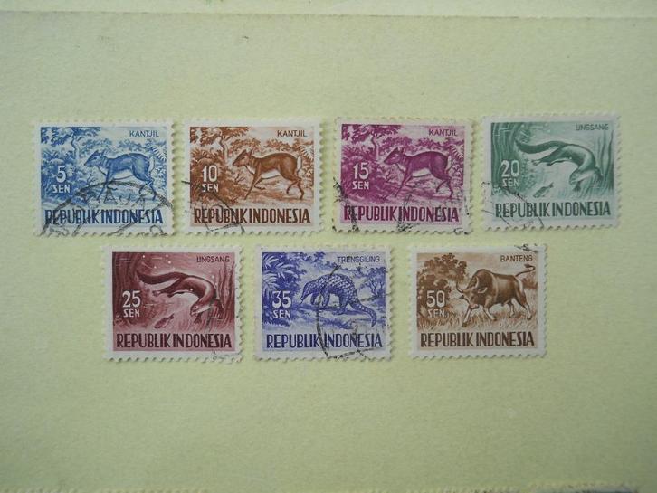 Indonesie 1955 Lopende serie 7 stuks 5 - 50 Sen gestempeld, Postzegels en Munten, Postzegels | Azië, Gestempeld, Zuidoost-Azië