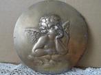 Antiek bronzen reliëf Paul Brandt met engel cherubijn 14cm, Ophalen of Verzenden