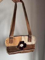Vintage Y2K bruine leren patchwork print schouder tas, Vintage, Bruin, Schoudertasje, Vintage