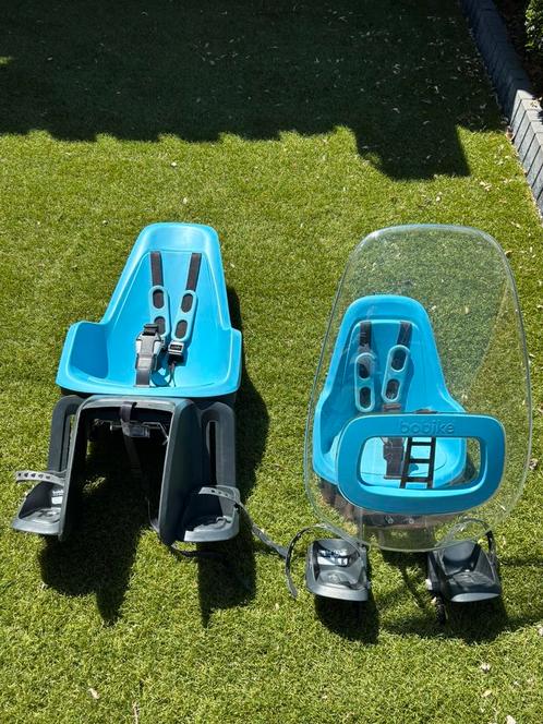 Bobike kinderzitje mini One + windscherm en maxi One Blue, Fietsen en Brommers, Fietsaccessoires | Fietsstoeltjes, Gebruikt, Voetsteuntjes