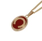 Hoefijzer paard carneool 14k gouden ketting hanger vintage, Ophalen of Verzenden, Zo goed als nieuw, Met edelsteen, Info@voordeelsieraden.nl