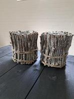 Twee aparte windlichten hout - takken. Kandelaars - sfeer, Huis en Inrichting, Ophalen of Verzenden, Zo goed als nieuw, Bruin