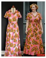 VINTAGE 70s TREVIRA maxi bloemenjurk-S🌸NIEUWSTAAT, Trevira Vintage, Oranje, Ophalen of Verzenden, Zo goed als nieuw