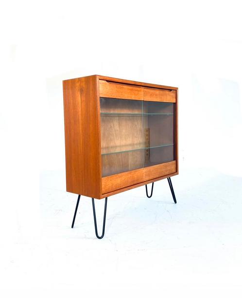 Vintage teakhouten vitrinekast ‘60, Huis en Inrichting, Kasten | Vitrinekasten, Zo goed als nieuw, Minder dan 100 cm, 50 tot 100 cm