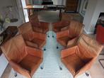 Montis Charly – 6 Leren Designstoelen op Wieltjes, Huis en Inrichting, Stoelen, Ophalen, Gebruikt, Bruin, Leer