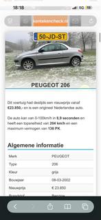Peugeot 206 voor onderdelen 2.0 16V CC 2002 Grijs, Auto's, Peugeot, 136 pk, 4 cilinders, Cabriolet, 4 stoelen
