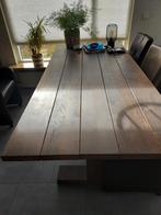 stoer eiken houten tafel. 220x100cm, Huis en Inrichting, Tafels | Eettafels, Ophalen, Gebruikt, 200 cm of meer, 50 tot 100 cm