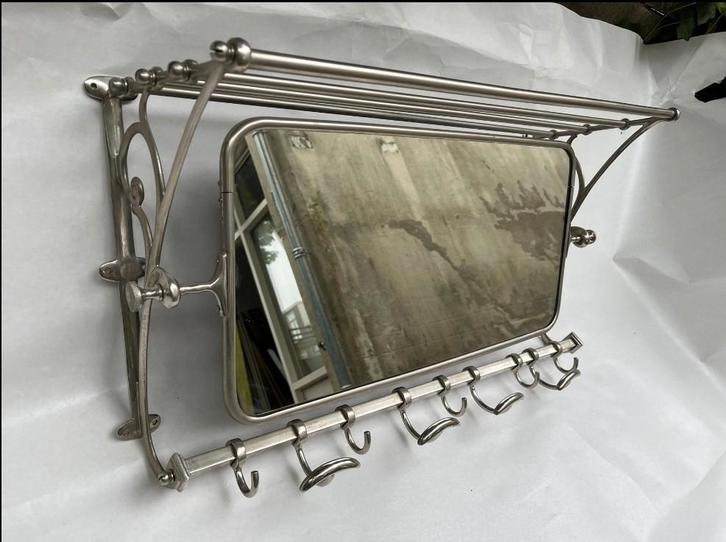 Prachtige zeldzame kapstok met spiegel, Antiek en Kunst, Antiek | Spiegels, 50 tot 100 cm, Minder dan 100 cm, Rechthoekig, Ophalen of Verzenden