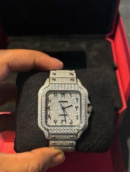 Cartier Santos Arabic Moissanite Horloge, Sieraden, Tassen en Uiterlijk, Horloges | Heren, Nieuw, Polshorloge, Overige merken