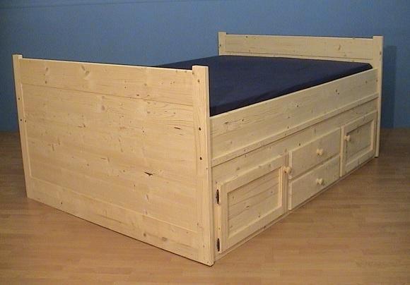 2-persoonsbed Woody met kastjes, Huis en Inrichting, Slaapkamer | Bedden, Nieuw, Tweepersoons, 140 cm, Hout, Ophalen of Verzenden
