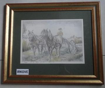 AQUAREL PAARDEN VOOR DE PLOEG * in Mooie Lijst * beschikbaar voor biedingen