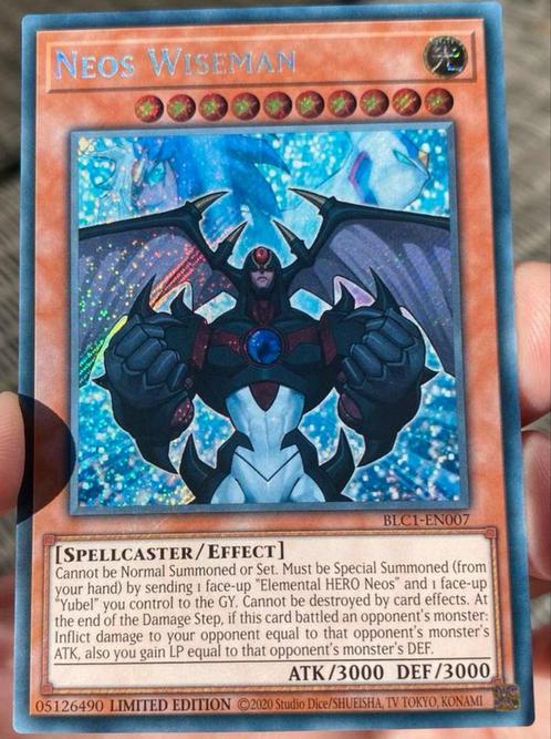 Yu-Gi-Oh! Neos Wiseman BLC1 1st Edition !, Hobby en Vrije tijd, Verzamelkaartspellen | Yu-gi-Oh!, Zo goed als nieuw, Losse kaart