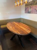 Keukenhoekbank + Ovale Eettafel mango, Ophalen, 100 tot 150 cm, 200 cm of meer, Zo goed als nieuw