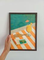 Zomers schilderij cocktail bij zwembad in lijst, Antiek en Kunst, Ophalen of Verzenden