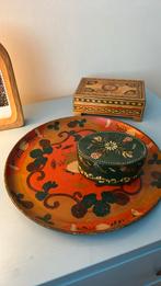 Vintage folkart handgemaakte doosjes en dienblaadje, Ophalen of Verzenden