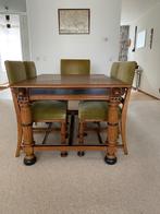 Bijna antieke eethoek met zwart ingelegd, Hout, Gebruikt, Bruin, Vijf, Zes of meer stoelen