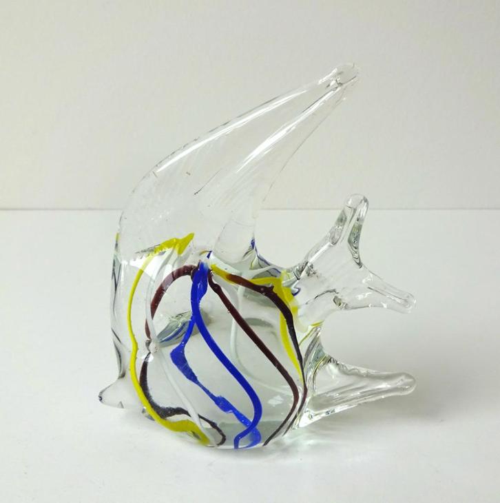 Glazen vis helder slierten in blauw geel bruin en wit 3082-g, Antiek en Kunst, Kunst | Designobjecten, Ophalen of Verzenden
