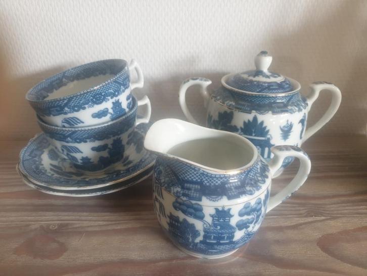 Blue Willow Pattern Kop en Schotel Set met Melk en Suiker, Huis en Inrichting, Keuken | Servies, Kop(pen) en/of Schotel(s), Overige stijlen