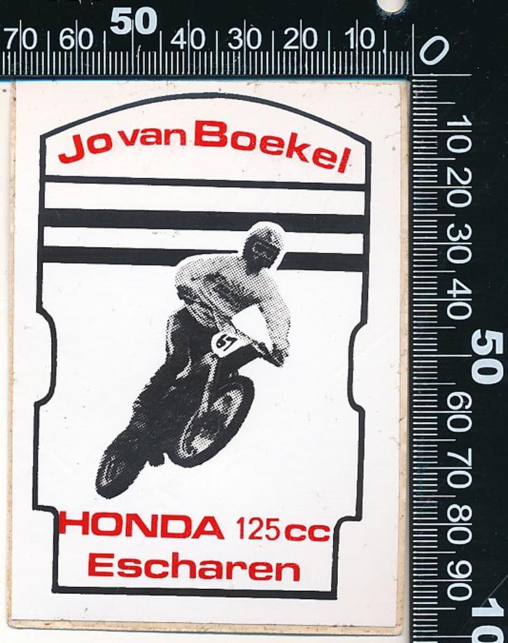 Sticker: Jo van Boekel - Honda 125 CC - Escharen (1), Verzamelen, Stickers, Zo goed als nieuw, Auto of Motor, Ophalen of Verzenden