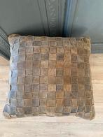 Zgan echt leren gevlochten kussen woonkussen 60 x 60 boho, Ophalen, Zo goed als nieuw, Bruin, Vierkant