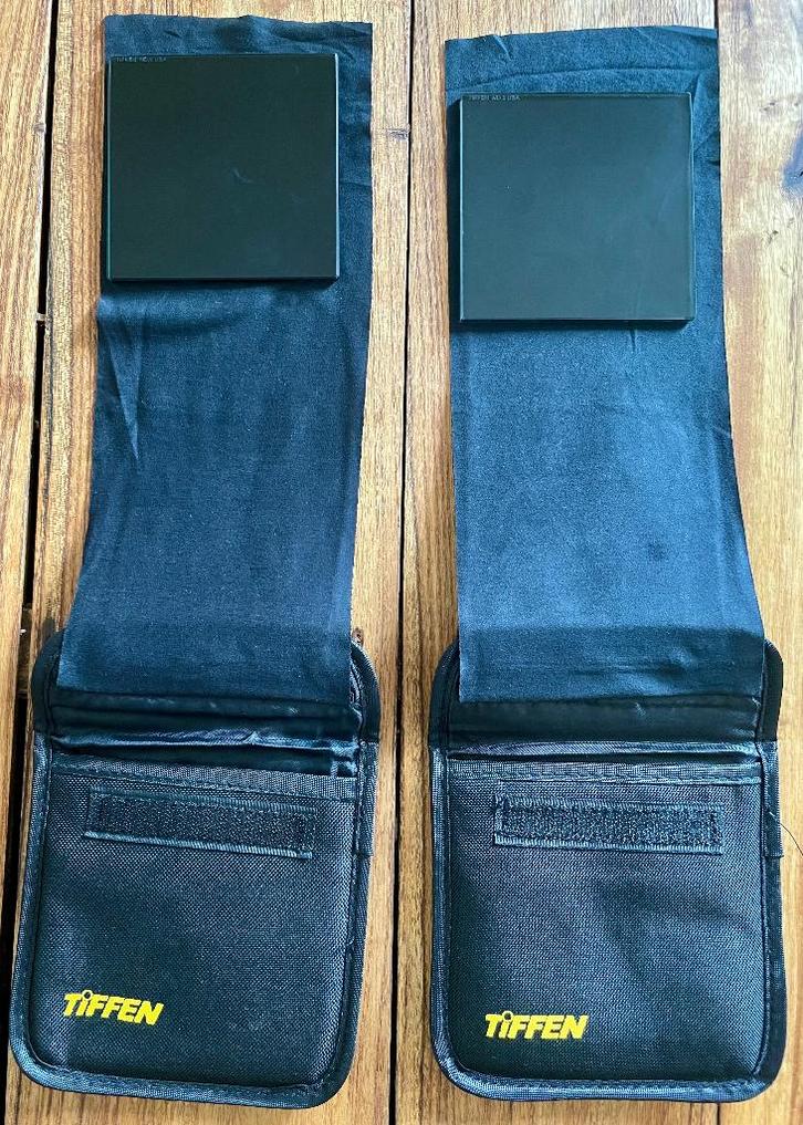 2x Tiffen glasfilters 4x4 inch ND3 + ND6 in pouches Mattebox, Audio, Tv en Foto, Fotografie | Professionele apparatuur, Zo goed als nieuw