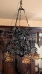 Unieke antieke bronzen cherubijnen hanglamp – Barok/Rococo, Antiek en Kunst, Antiek | Lampen, Ophalen of Verzenden