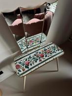 Vintage kaptafel met bloemmotief en spiegel, Ophalen, Gebruikt, 50 tot 100 cm, Minder dan 100 cm